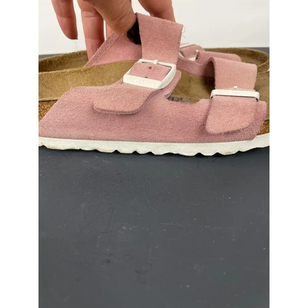 Birkenstock Arizona Pink Suede 2 Strap Sandals White Buckle EU 36 US 5-5.5 Reg
